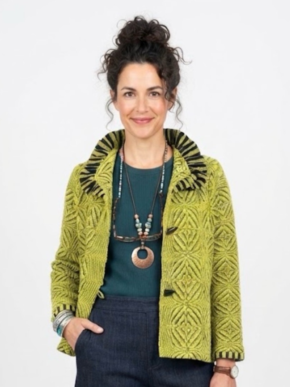 Lime Green Textured Crochet Blazer Jacket